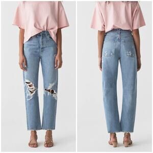 Agolde '90s Jeans Mid-Rise Loose Fit Size 25 Distressed Straight Leg Retro USA